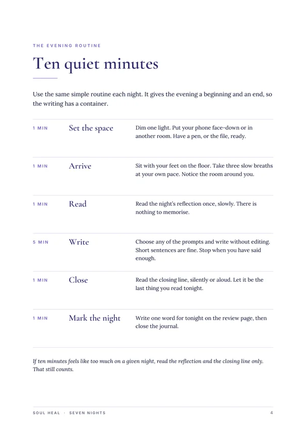 Seven Nights, evening routine page